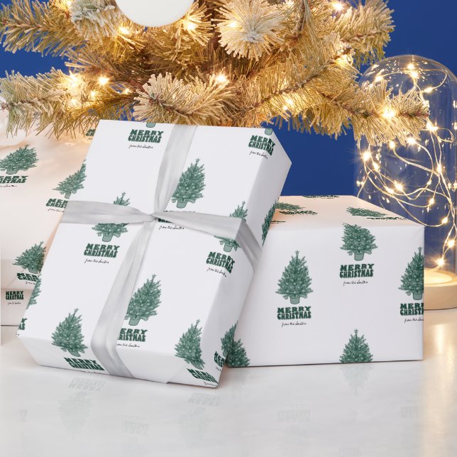 Vintag Retro Greenery Frohe Weihnachten Geschenkpapier (Feiertage)