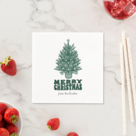 Vintag Retro Greenery Frohe Weihnachten Serviette