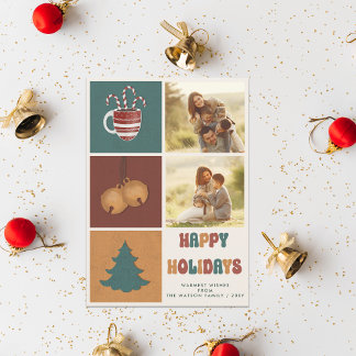 Vintag Retro Groovy 2 Fotos Happy Holidays Feiertagskarte