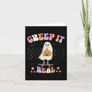 Vintag Retro Halloween Creep it real Ghost Boy Fa Karte