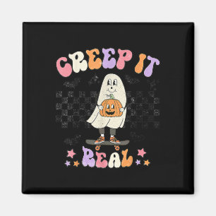 Vintag Retro Halloween Creep it real Ghost Boy Fa Magnet