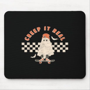 Vintag Retro Halloween Creep it real Ghost Boy Fa Mousepad