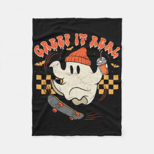 Vintag Retro Halloween Creep It Real Ghost Boy Fan Fleecedecke