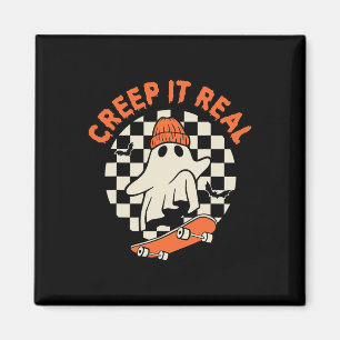 Vintag Retro Halloween Creep It Real Ghost Boy Fan Magnet