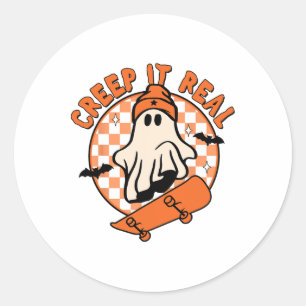 Vintag Retro Halloween Creep It Real Ghost Boy Fan Runder Aufkleber