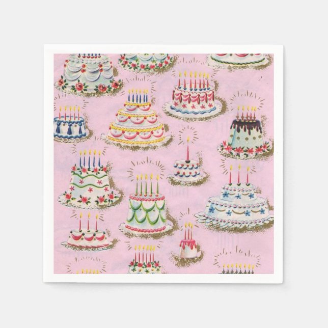 Vintag Retro Happy Birthday Cakes Serviette (Vorderseite)