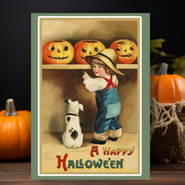 Vintag Retro Happy Halloween Custom Feiertagskarte (Vintage Retro Happy Halloween Custom Card with editable message or just add your name!)