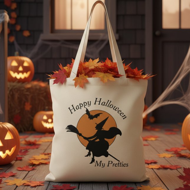 Vintag Retro Happy Halloween My Pretties Hexe Tragetasche (Vintage Retro Happy Halloween My Pretties Witch Tote Bag)