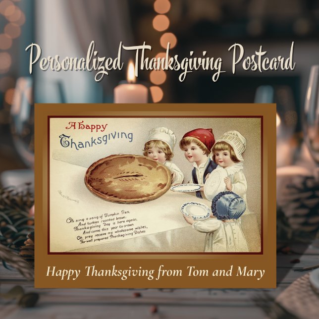 Vintag Retro Happy Thanksgiving Custom Postkarte (Vintage Retro Happy Thanksgiving Custom Postcard.  Just add your names!)