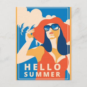 Vintag Retro Hello Summer Postcard Postkarte