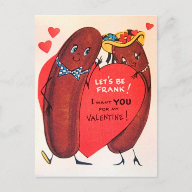 Vintag Retro Hot Dog Valentine Feiertagspostkarte (Vorderseite)