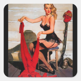Vintag Retro Hunter Pinup Girl Quadratischer Aufkleber