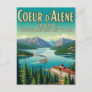 Vintag Retro Idaho Lago Coeur d'Alene Postcard Postkarte