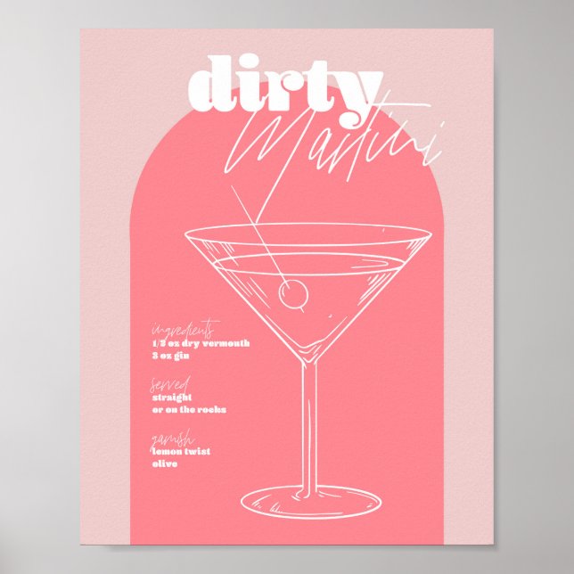 Vintag Retro Inspiriert Dirty Martini Rezept Pink  Poster (Vorne)