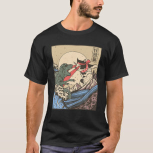 Vintag Retro Japanisch Great Wave Cat VS Monster G T-Shirt