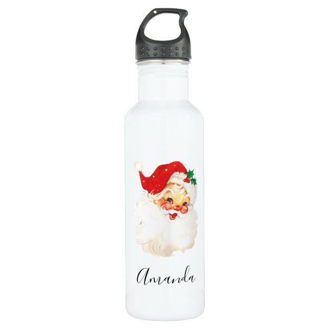Vintag Retro Jolly Old Santa Claus Weihnachten Edelstahlflasche (Vorderseite)