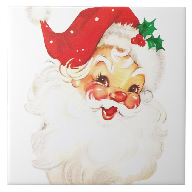 Vintag Retro Jolly Old Santa Claus Weihnachten Fliese (Vorderseite)