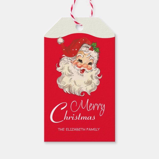 Vintag Retro Jolly Santa Claus Weihnachten Geschenkanhänger (Vorderseite)