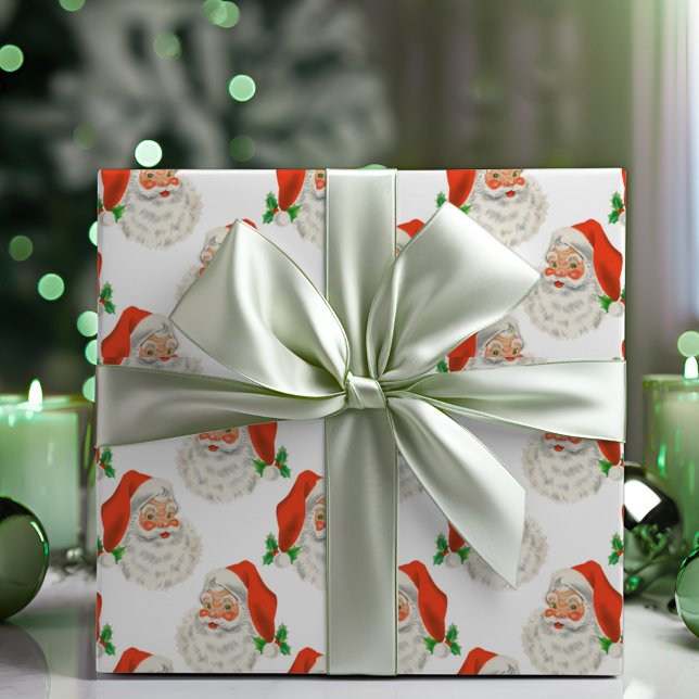 Vintag Retro Jolly Santa Claus Weihnachten Geschenkpapier (Vintage Retro Jolly Santa Claus Christmas Wrapping Paper)