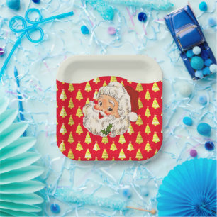 Vintag Retro Jolly Santa Claus Weihnachten Pappteller