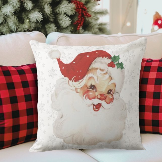 Vintag Retro Jolly Santa Claus Weihnachtsfeiertag Kissen (Vintage Retro Jolly Santa Claus Christmas Holiday Throw Pillow)