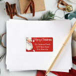 Vintag Retro Jolly Santa Custom Christmas Adressaufkleber<br><div class="desc">Dieses niedliche Rot-Weiß-Label besticht durch den fröhlichen Weihnachtsmann mit einem Glanz in seinem Sprichwort "Frohe Weihnachten". Geben Sie vor der Bestellung Ihren Namen und Ihre Adresse ein.</div>