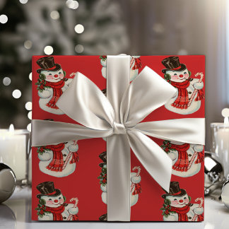 Vintag Retro Jolly Snowman in Top Hat Christmas Geschenkpapier