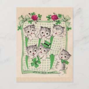 Vintag Retro Kittens Saint Patrick's Day Postcard Postkarte