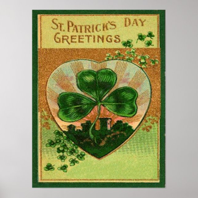 Vintag Retro Kleeblatt St Patrick's Grußkarte Poster (Vorne)