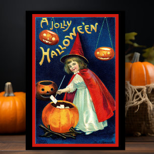 Vintag Retro Little Jolly Halloween Hexe Custom Feiertagskarte