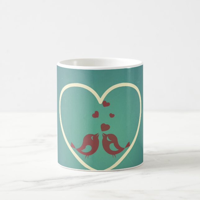 Vintag Retro Love Birds Herzen Aquamarin BlueTurqu Kaffeetasse (Mittel)