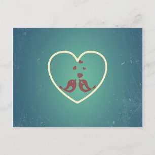 Vintag Retro Love Birds Herzen Aquamarin BlueTurqu Postkarte
