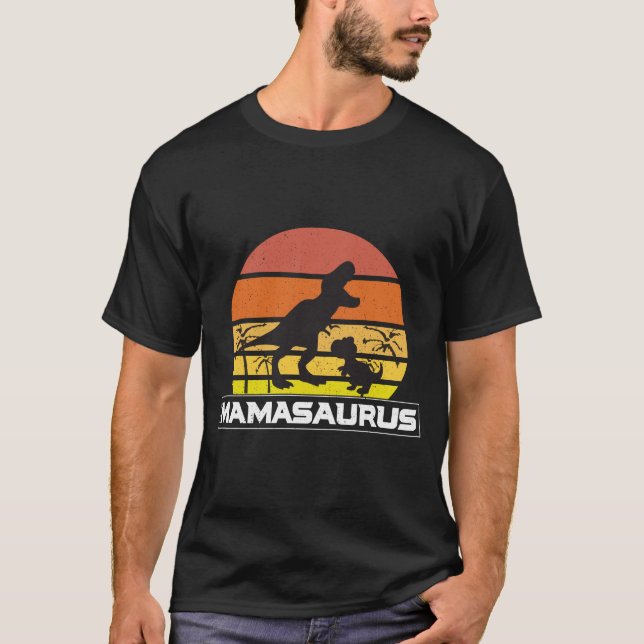 Vintag Retro Mamasaurus Sunset T-Shirt (Vorderseite)