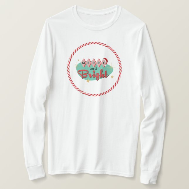 Vintag/Retro Merry & Bright T-Shirt (Design vorne)
