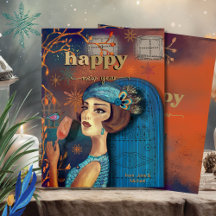 Vintag Retro Neujahr Orange Blue