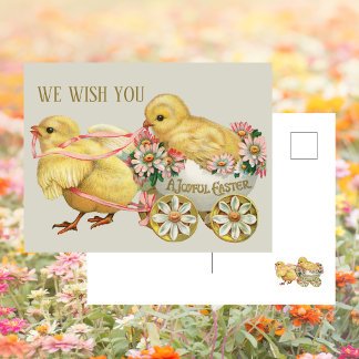 Vintag Retro Niedlich Chick Floral Ostern Feiertagspostkarte