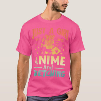 Vintag Retro nur ein Mädchen, das Anime und Sket L T-Shirt