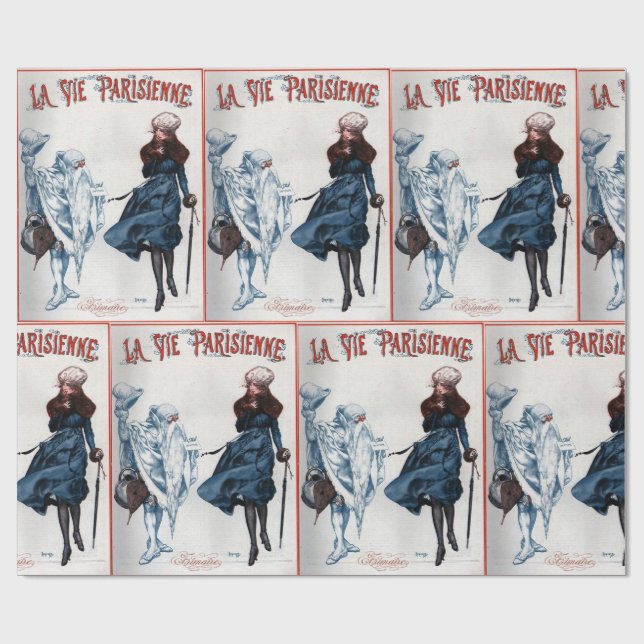 Vintag Retro Paris Frankreich Weihnachten Geschenkpapier (Flach)