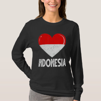 Vintag Retro Patriotic Heart Indonesien Flag Dista T-Shirt