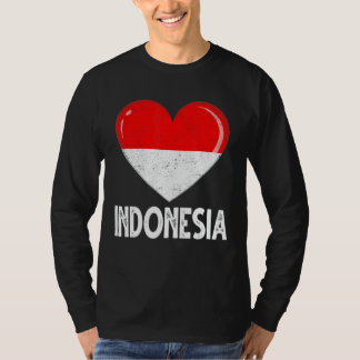 Vintag Retro Patriotic Heart Indonesien Flag Dista T-Shirt