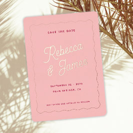 Vintag Retro Pink Fuchsia Wave Frame Wedding Geret Folieneinladung