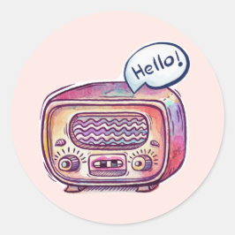 Vintag Retro Radio Hello Watercolor Runder Aufkleber