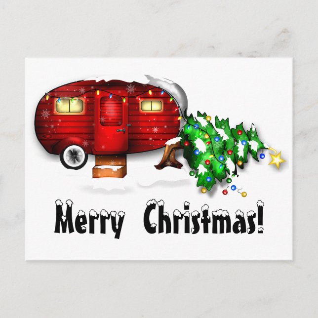 Vintag Retro Red Camper Weihnachten Postkarte (Vorderseite)