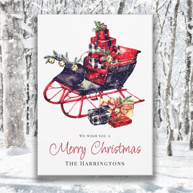 Vintag Retro Red Sleigh Weihnachtskarte (Von Creator hochgeladen)