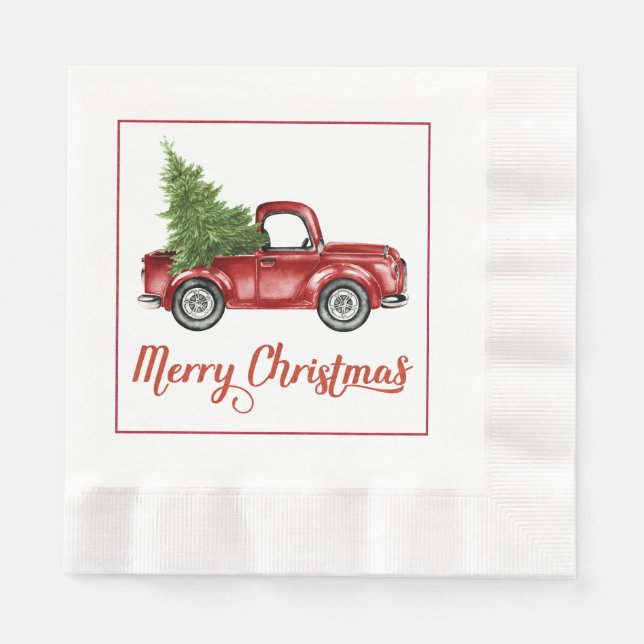 Vintag Retro Red Truck Weihnachtsbuch Napkins Serviette (Vorderseite)