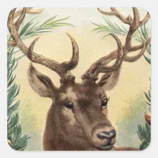 Vintag Retro Rentier Dei Christmas Quadratischer Aufkleber