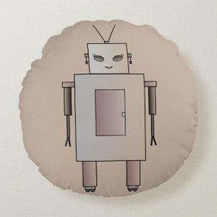 Vintag Retro Robot Niedlich Girl Hottie Whimsical Rundes Kissen