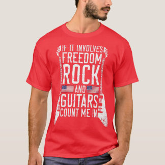 Vintag Retro Rock American Flag Guitar Player Pre T-Shirt