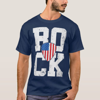 Vintag Retro Rock American Flag Plektrum Music T-Shirt