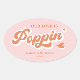 Vintag Retro Rosa Orange Popcorn Gastgeschenk Hoch Ovaler Aufkleber
